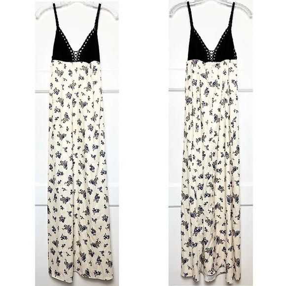 NWT ZARA Floral Satin Sleeveless V-Neck Crochet Bodice Empire Waist Slip Dress S - Picture 4 of 8